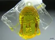 Vintage New Y2K MIP Budda Head Pendant Clear Citrine Yellow Glass From Thailand