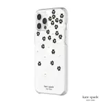 【KATE SPADE】IPHONE 12 PRO MAX 6.7吋 SCATTERED FLOWERS 黑白小花 金色鑲鑽透明殼(IPHONE 保護殼)