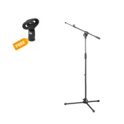 Pro Metal Tripod Mic Stand with Telescopic Boom w/ FREE Mic Clip