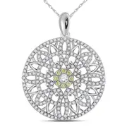 14k White Gold Round Diamond Mandala Circle Pendant 1 Cttw