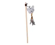 Wooden Pole Cat Stick - Funny Cartoon Mouse Plush with Vocalizing Interactive Feather Toy