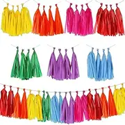 35Pcs Rainbow Tassel Garland Gay Pride Tissue Paper Tassel Banner DIY Hanging Glitters Multicolor Paper Birthday Party Decorations for Wedding Christmas Marches Events Festival Party Supplies