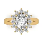 14K Yellow Gold Halo Promise Ring, 2.72 ct Oval Cut Simulated Diamond