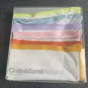 CRATE & BARREL Set of 6 Pastel Rainbow Trimmed Dinner Napkins 21" x 21" - NEW
