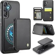 [ELEPIK] for Samsung Galaxy A55 5G Case, Removable Magnetic Wallet Case with Card Holder, Kickstand, [Compatible with MagSafe] [RFID Blocking] with Wireless Charging for Galaxy A55 5G Case, Black