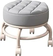 Low Rolling Stool Bench with Universal Wheels PU Leather, Comfortable/Heavy-Duty/360° Rotating for Garage Shop Kitchen Home Office Garden Salon Pedicure Grey,25cm