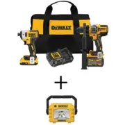 DEWALT Hammer Drill + Impact Driver Combo Kit 20V MAX Brushless + Task Light