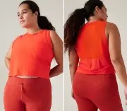 NWT Athleta Ultimate Muscle Tank Plus 1X 18W Vermillion Relaxed Crop Top Mesh