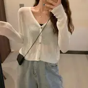 V-Neck Cropped Lightweight Cardigan Light Yellow - One Size