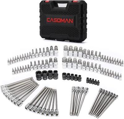 107 Pieces Bit Socket Set 1/4 3/8 and 1/2 Drive Torx/Extra Long Torx/Tampe
