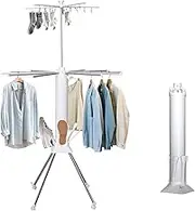 Clothes Drying Rack Foldable,4-Legged Drying Rack Tripod,Shoe Dryer Portable Foldable Aluminum Alloy -Double/Triple Tier, with 4 Pulleys, for Indoor & Outdoor