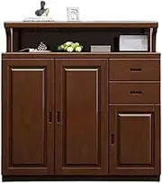 Freestanding Wood Entryway Cabinet, Rubber Wood Large-Capacity Storage Cabinet, Three Doors and Two Drawers, Simple Storage Shoe Cabinet Shoe Cupboard