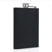 8oz Flask Black Rubber Stainless Steel Leak Proof Cap Hip Pocket Liquor Alcohol