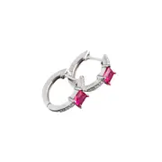 ANYCO Earrings Sterling Silver Red Luxury Square CZ Round Ear Buckle For Women Girl Teen Chic Fashion Stylish Accessories Jewelry Gifts