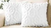 Pair 22x22 WHITE PLUSH WOOL FAUX FUR PILLOW COVERS Diamond Pattern #N03