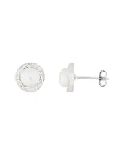 Splendid Pearls Silver 6-6.5mm Freshwater Pearl Halo Studs