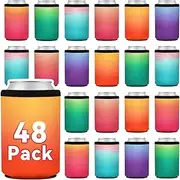 48 Pack Insulated Can Cooler Sleeves, Blank Sublimation Neoprene Iced Drink Holder for Cold Beer or Soda, 12oz Standard Beverage covers for Summer Parties, Wedding Supplies(Gradient Set)