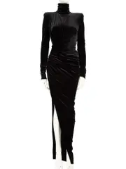 Black Velvet Maxi Ruched Dress