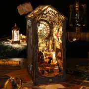 DIY Book Nook Kit 3D Wooden Puzzle Bookshelf Insert Decor w LED Light DIY Mini