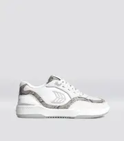 White Leather/Snake Print & Ice Low Top Sneakers | Uba