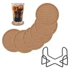 6 Pcs Round Drink Coasters with Holder, 4" Silicone Coaster, Brown(Pentagon)
