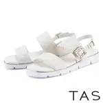 TAS 水鑽飾釦菱格縫線真皮厚底涼鞋 米白