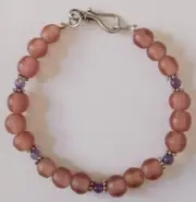 Bracelet, Mauve 8 mm Resin Rounds and 3 mm Amethyst Beads, Sterling Clasp, 8"