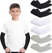 [PODALOA] 6 Pairs Arm Sleeves for Kids Sport Cooling Compression Cover UV Sun Protection Arm Cover For Boys Girls