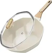 Non Stick Deep Frying Pans with Lid, 28 CM Octagonal Wok Pan, Granite Nonstick Frying Pan Skillet with Heat Resistant Handle, Skillet Induction Cookware for All Stove Tops, PFAS-Free