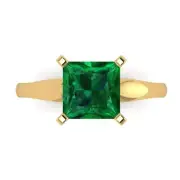 2.5 ct Princess Cut Emerald Stone Bridal Promise Engagement Ring 14k Yellow Gold