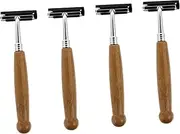 Healeved 4pcs Bamboo Handle Razor Straight Razor Kit Shaving Single Blade Razor Men Beard Razors Barber Razor Facial Tools Clothes Shaver Body Shavers for Men Stainless Steel Khaki