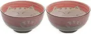 2 Pack Pink 5 inch Porcelain Soup Bowl Maneki Neko Cat Made in Japan 2483x2