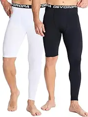 [DEVOROPA] Mens One Leg Compression Pants Quick Dry Basketball Running Tights Sports Leggings Athletic Baseball Base Layer