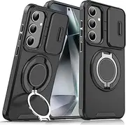 [ELEPIK] for Galaxy S23 FE Case with Camera Cover, [360° Rotatable Ring Stand] [Compatible with Magsafe] Military Grade Protective Phone Cover for Samsung Galaxy S23 FE, Black