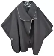 Made in Italy Cape Womens Wool Blend Leather Trim Metal Clasp Boho Elegance Lux