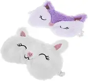 minkissy 2pcs Cute Plush Eye Mask Fox Rabbit Shaped Sleep Masks Soft Fluffy Cartoon Design for Travel Essential Night Blindfold Comfortable Eyeshade