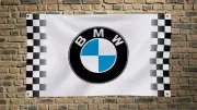 BMW Checkered 3x5 FT Flag Car White Banner for Garage Workshop Man Cave Wall