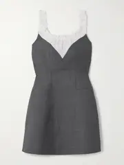 [SHUSHU/TONG] SHUSHU/TONG - Paneled Wool And Linen-blend Trimmed Grain De Poudre Mini Dress - Gray - UK 12 UK 12 Gray