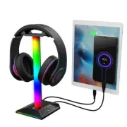RGB Lights Desk Gaming Headphone Holder Hanger Dual USB Port Touch Control Stand