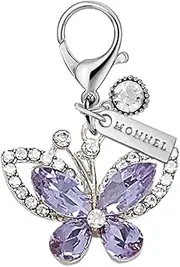 [Monnel] MC606 Little Crystal Butterfly Lobster Clasp 3D Charm for Women with Velvet Bag (Purple,1 Piece)