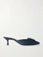 [Manolo Blahnik] Manolo Blahnik - Maysale 50 Buckled Denim Mules - Dark denim - IT40.5 IT 40.5 Blue