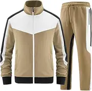 [ANOTWENER] Men's 2 Piece Tracksuit Sets Casual Long Sleeves Full Zip Jacket and Jogging Bottoms Jogging Suit Sports Outfits, beige, Small