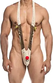 [F plus R] Men's Reindeer Exotic G-Strings Thongs Underwear with Bells Adjustable Size, Christmas Reindeer, One Size