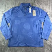 NWT Tommy Bahama Mens Island Zone Palm Coast 1/4 Zip Pullover Blue Leaf XL