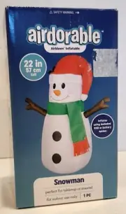 Gemmy Airdorable Inflatable Snowman Scarf Tabletop Indoor Battery USB 22 in New