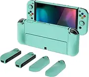 PlayVital AlterGrips Protective Slim Case for Nintendo Switch OLED, Ergonomic Grip Cover for Joycon, Dockable Hard Shell for Switch OLED w/Thumb Grip Caps & Button Caps - Misty Green