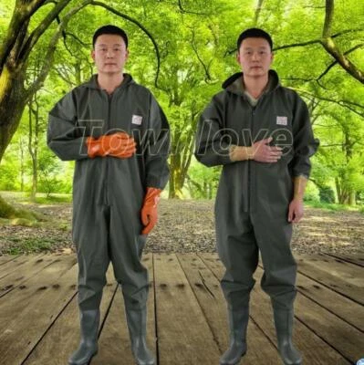 Mens PVC Full Body Chest Wader Work Overall Clothes Pants Boots & Gloves Fishing