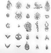 BEZANU Halloween Bracelet Charm, 80 PCS Alloy Halloween Jewelry Pendant for Jewelry Making, Bracelets, Halloween Art Craft (Bluk, Silver)