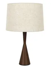Wirth 1 Light Table Lamp on Walnut with Natural Linen Shade and Brass Details