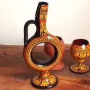 HANDMADE Hittite design pottery Wine decanter Large - YELLOW or BLACK